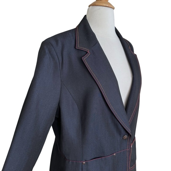 ALAIN MANOUKIAN Paris Western Denim Blazer Red Orange Stitch Wool Blend Size 14 - Picture 6 of 16